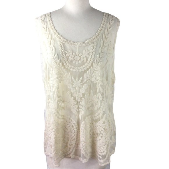 Bobbie Brooks Tops - Bobbie Brooks Cream Lace Tank Size 1X